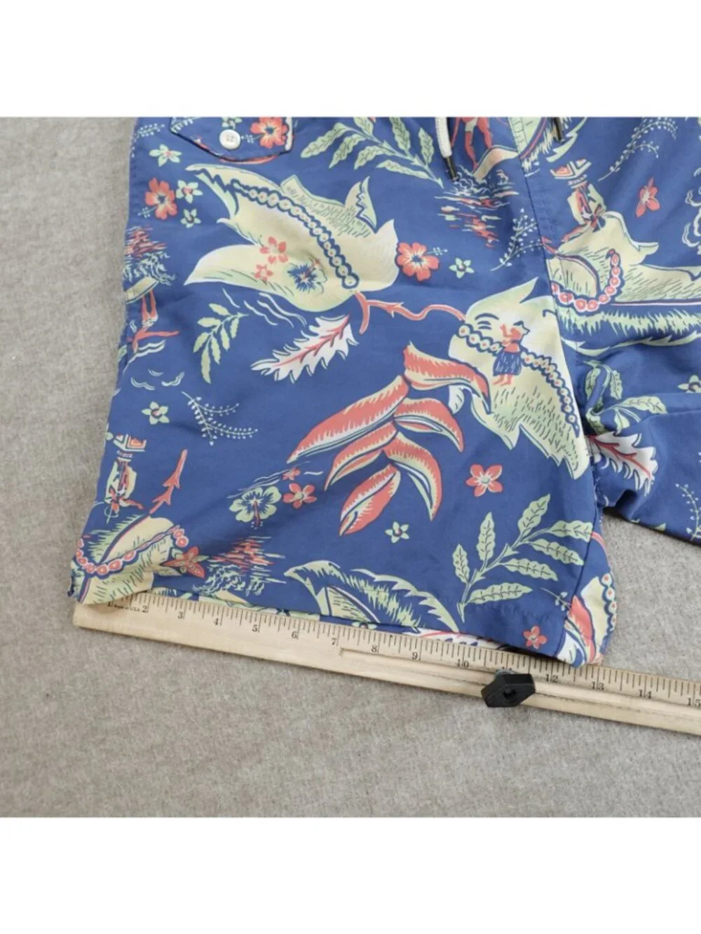 Polo Ralph Lauren Swim Shorts XL Blue Hawaiian Print Surfer Hula Girl